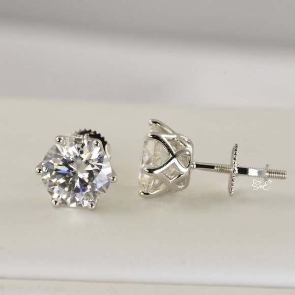 Certified 4ct Diamond Round Moissanite Stud Earrings NEW - Picture 3 of 10